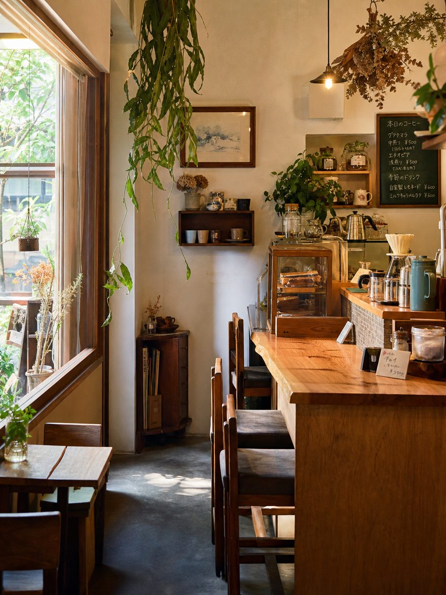 あたたかい雰囲気の個人カフェの店内