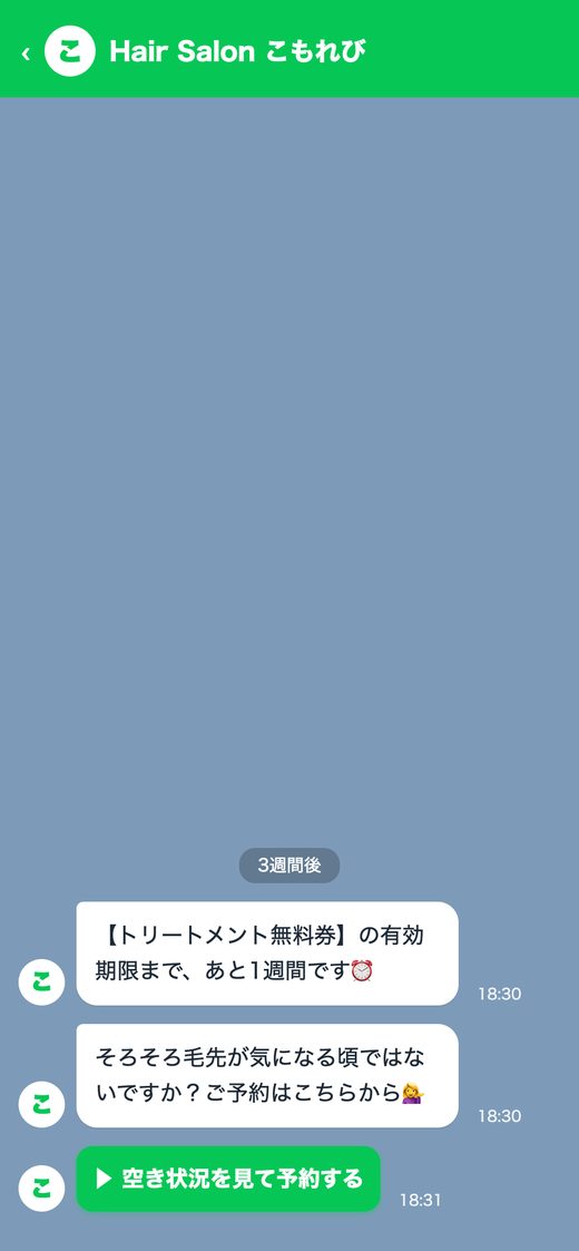 LINEトーク画面の例：特典券の期限リマインド